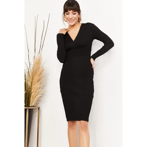 Olalook Women's Black Double Breasted Sweater Dress