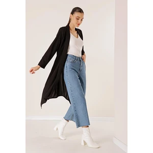 By Saygı Shawl Collar Scuba Crepe Asymmetric Long Cardigan