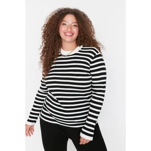 Trendyol Curve Black Striped Crewneck Knitwear Sweater