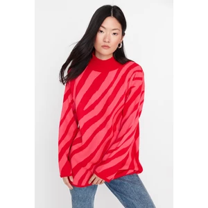 Trendyol Red Pink Animal Striped Pattern Knitwear Sweater