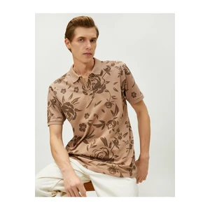 Koton Floral Slim-fit Polo T-Shirt, Short Sleeves with Buttons.