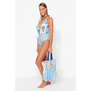 Trendyol Tropical Patterned Double Breasted Regular Leg Swimsuit