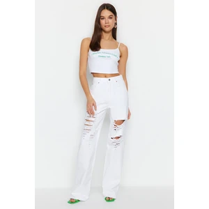 Trendyol White Ripped High Waist Wide Leg Jeans