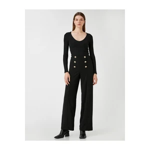 Koton Wide Leg Trousers Ribbed Button Detail.