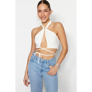 Trendyol Ecru Crop Lined Knitted Trim Bustier