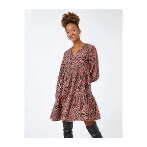 Koton Floral Winter Dress Long Sleeve V-Neck