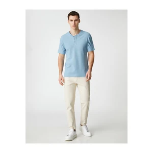 Koton Basic T-shirt With a Wide Collar Buttons, Slim Fit Short Sleeves