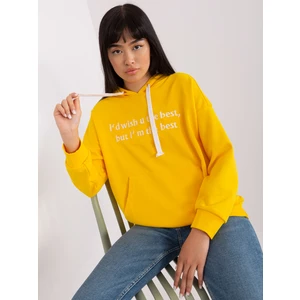 Women's dark yellow kangaroo sweatshirt with inscription