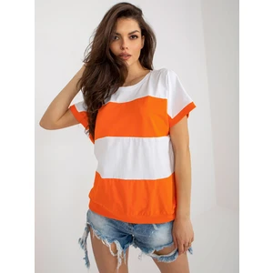 Basic white and orange striped summer blouse