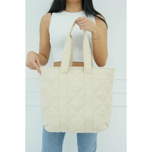 Madamra Cream Women's Quilted Pattern Puffy Bag