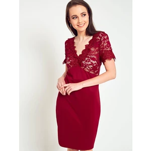 Pencil dress decorated with burgundy lace