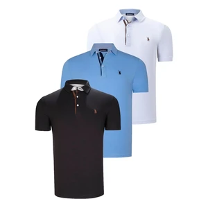 TRIPLE SET T8582 DEWBERRY MENS T-SHIRT-BLACK-WHITE-CLEAR BLUE