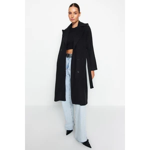 Trendyol Black Belted Epaulette Detailed Long Wool Cachet Coat