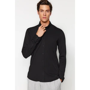 Trendyol Black Men's Slim Fit Comfortable Comfortable Flexible Buttoned Collar Basic Shirt.