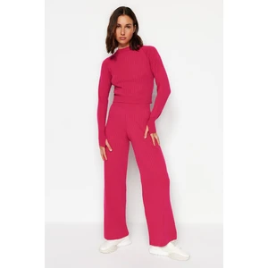 Trendyol Fuchsia Crop Knitwear Top and Bottom Set