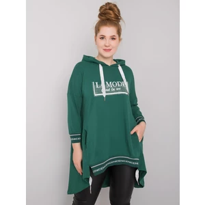 Dark green women's sweatshirt of a larger size with a pocket