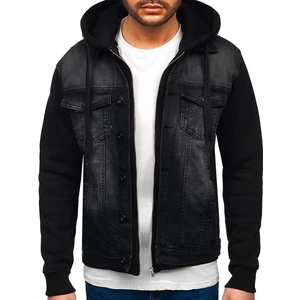 Černá pánská džínová bunda s kapucí Bolf 10350