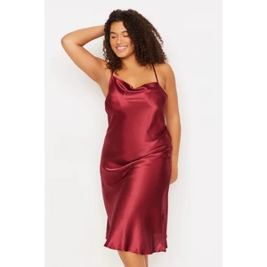 Trendyol Curve Claret Red Straps, Satin Woven Back Detailed Nightgown