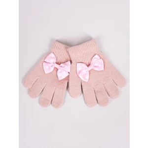 Yoclub Kids's Girls' Five-Finger Gloves With Bow RED-0070G-AA50-007