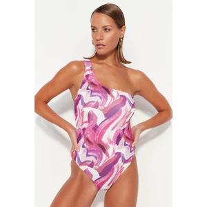 Trendyol Abstract Patterned One-Shoulder Tie Regular Leg Swimsuit