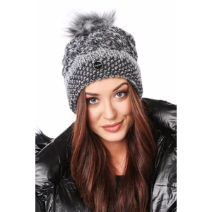 Winter cap with braids and pompom, dark gray