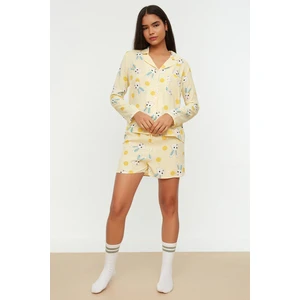 Trendyol Yellow Rabbit Printed Shirt-Shorts Woven Pajamas Set