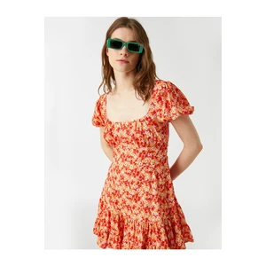 Koton Floral Patterned Mini Dress with Balloon Sleeves