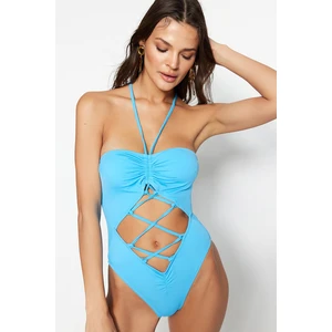 Trendyol Blue Strapless Piping High Leg Swimwear