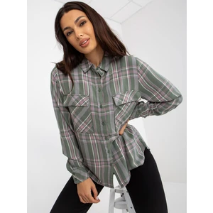 Women's khaki checkered shirt with pockets