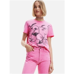 Růžové dámské tričko Desigual Pink Panther Smile - Dámské