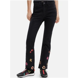 Black Women Floral Straight Fit Jeans Desigual Nicole - Women