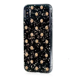 Swarovski kryt Polka Dots pre iPhone XS/X - Black Galaxy/Gold