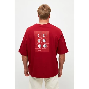 Trendyol Claret Red Men's Short Sleeved Back Printed Oversize T-Shirt