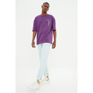 Trendyol Purple Men's Relaxed Fit Printed Short Sleeve T-Shirt