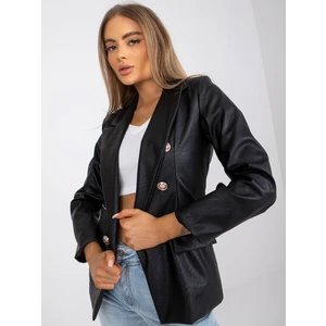 Black double-breasted eco leather blazer