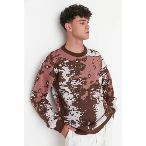 Trendyol Brown Men's Slim Fit Crew Neck Jacquard Knitwear Sweater