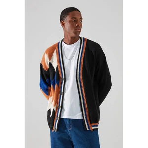 Trendyol Black Men's Oversize Oversized Loose Pattern Detailed Cardigan