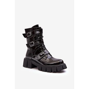 Women's Patent Black S.Barski Work Boots