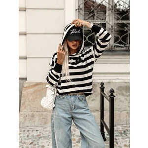 White and black striped sweater with hood Cocomore