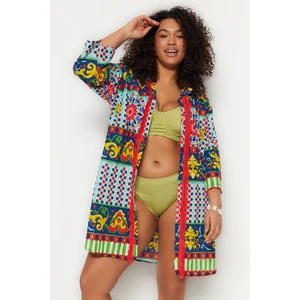 Trendyol Curve Multicolored Ethnic Patterned Woven Beach Wear Shirt