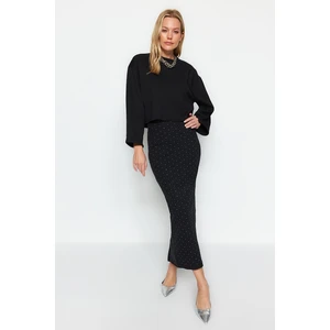 Trendyol Black Sticky Stone Midi Knitted Skirt