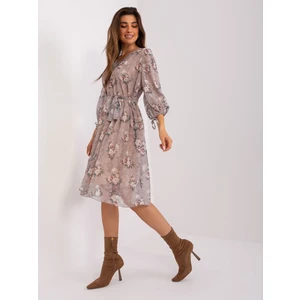 Dark beige loose dress with floral pattern