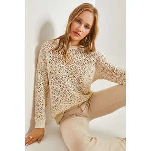 Bianco Lucci Women's Openwork Stone Embroidered Knitwear Sweater