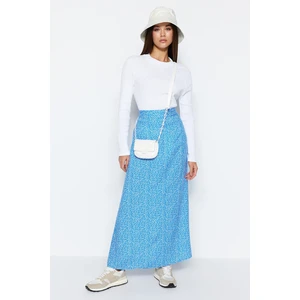 Trendyol Blue Floral Printed Viscose Woven Flare Skirt