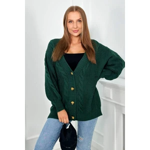 Button-down sweater with puff sleeves - dark green