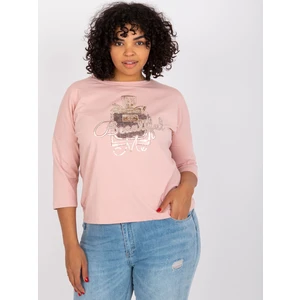 Dusty pink plus size blouse with a Vickey round neckline