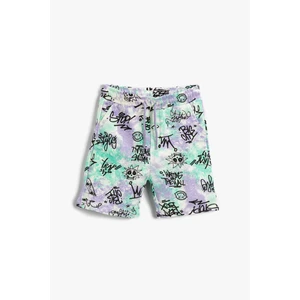 Koton Graffiti Printed Shorts Cotton Tie Waist