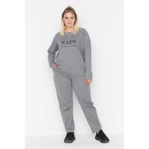 Trendyol Curve Gray Printed Knitted Pajamas Set