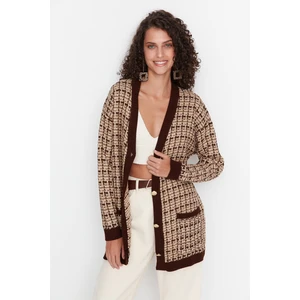 Trendyol Brown Oversize Pocket Tweed Look Knitwear Cardigan