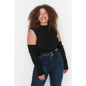 Trendyol Curve Black Shoulder Detailed Knitwear Sweater